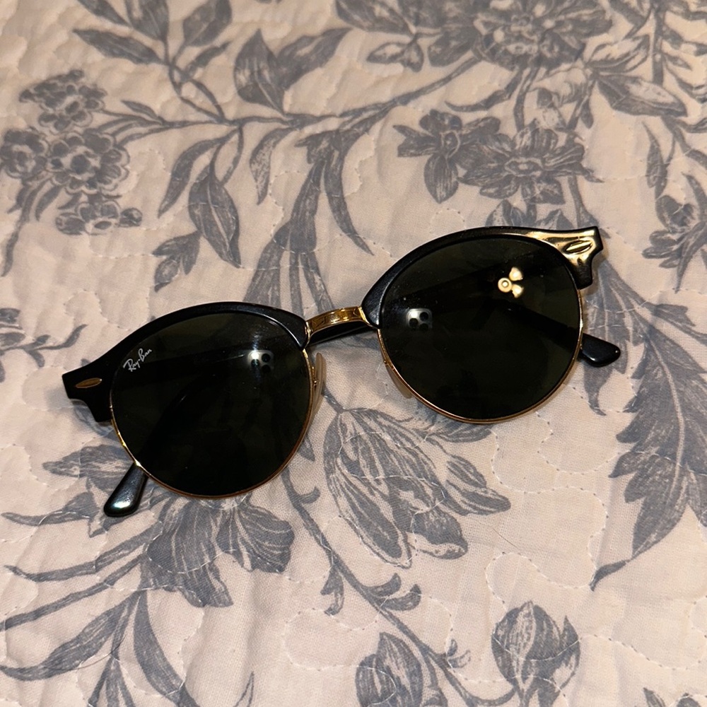 RayBan Custom ClubRound Black & Gold Polarized Sunglasses Unisex